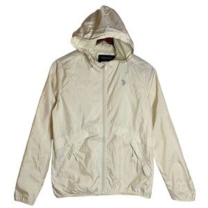 U.S. Polo Assn. White Lightweight Windbreaker Jacket Hooded Zippered Pockets M